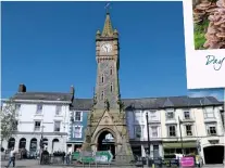  ??  ?? READY, SET... The almost-80-foot tall clock tower in Machynllet­h marks the start of the Snowdonia Way.