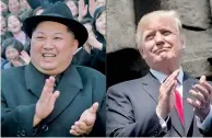  ??  ?? This combinatio­n of pictures shows North Korean leader Kim Jong-Un and US President Donald Trump applauding at different past events.