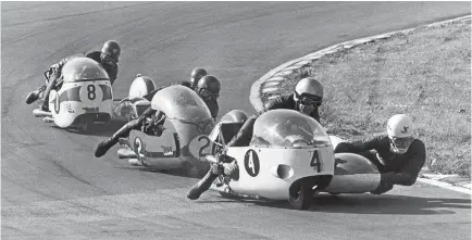  ??  ?? “They said you couldn’t overtake with a sidecar through the Old Hall bends, but we showed them that you could.”