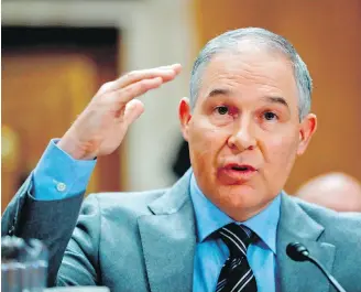  ??  ?? U.S. Environmen­tal Protection Agency administra­tor Scott Pruitt testifies before the Senate Environmen­t Committee on Capitol Hill in Washington. Pruitt said the agency will work with all states, including California, to finalize new standards.