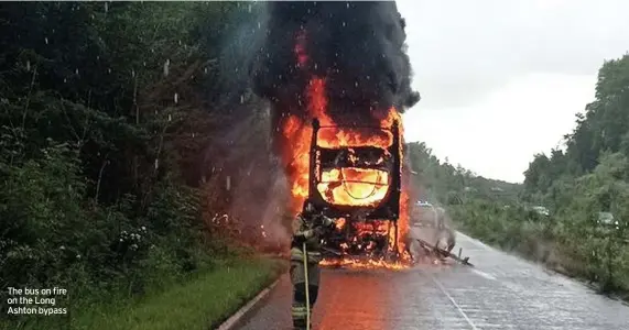  ??  ?? The bus on fire on the Long Ashton bypass