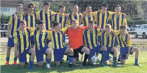  ??  ?? Chew Valley celebrate winning the Bristol U18 Combinatio­n plate final following a 3-2 victory against Bristol Central at Bishop Sutton FC