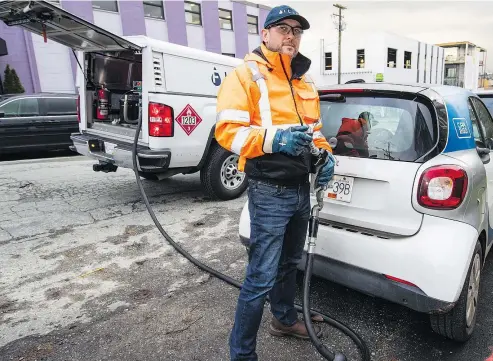  ?? FRANCIS GEORGIAN/PNG ?? With gas stations closing across Vancouver, and North America for that matter, new company Filld has set up shop in the city to bring gasoline delivery to motorists to the location of their choice.