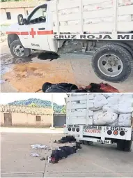  ??  ?? Los cuerpos de los policías estatales quedaron tendidos a un costado de la camioneta de la Cruz Roja.