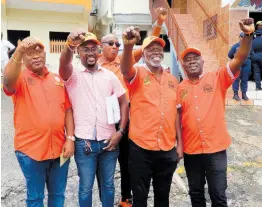  ?? ?? People’s National Party candidate for North West St Ann, Manley Clarke (at back) with the party’s councillor candidates, (from left) Philpott Mitchell, Aldrick Boothe, Charles Clarke, and Cosmo Henry.