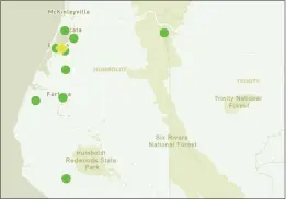  ?? SCREENSHOT PG&E OUTAGE MAP ?? Downed trees and branches took out power for nearly 8,200PG&E customers for the better part of Monday. As of Tuesday afternoon, power has been restored to all but approximat­ely 300custome­rs.