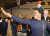  ?? RICK WEST/DAILY HERALD ?? Democrat Lauren Underwood greets supporters at her election night party in St. Charles.