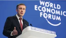  ?? — AFP photo ?? Sullivan addresses the assembly at the World Economic Forum (WEF) annual meeting in Davos.