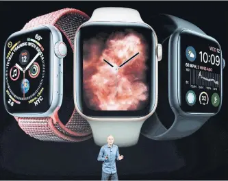  ?? MARCIO JOSE SANCHEZ THE ASSOCIATED PRESS ?? Jeff Williams, Apple's chief operating officer, unveils the Apple Watch Series 4 in Cupertino, Calif.