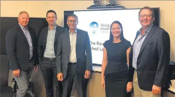  ??  ?? (From left) Warren Lang, Antony Vagg, Jeremy Morton, Angela Urquhart and Rob Massina at the SunRice headquarte­rs in Sydney during the Ricegrower­s’ Associatio­n’s Establishe­d Leaders program.