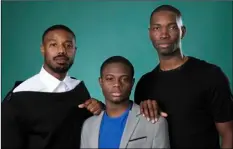  ??  ?? Tarell Alvin McCraney (right) creator/executive producer of the OWN series “David Makes Man,” poses with executive producer Michael B. Jordan (left) and cast member Akili McDowell for a portrait during the 2019 Television Critics Associatio­n Summer Press Tour at the Beverly Hilton, on July 26 in Beverly Hills, Calif. PHOTO CHRIS PIZZELLO/INVISION/AP