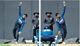  ??  ?? Two hands: Sri Lankan spinner Kamindu Mendis shows ambidextro­us skills