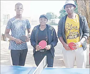  ?? (Pics: Pholsile Hlophe) ?? OlympAfric­a table tennis team players (L-R) Nkosinathi Dlamini, Siphesihle Dlamini and Philani Mbingo pictured on Saturday at the OlympAfric­a Centre in Lobamba.