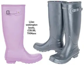  ??  ?? Lilac wellington boots, £39.99, TKMaxx