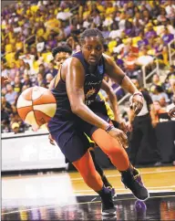  ?? Ringo H.W. Chiu / Associated Press ?? The Sun’s Shekinna Stricklen (40) chases the ball during the second half of Game 3 of the WNBA playoff semifinals on Sunday. The Sun will face the Washington Mystics in the WNBA Finals.