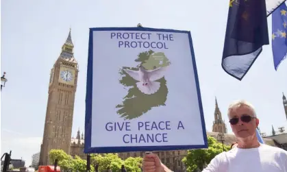  ?? ?? A protester in support of the Northern Ireland protocol in London, June 2022. Photograph: Vuk Valcic/Zuma Press Wire/Rex/Shuttersto­ck