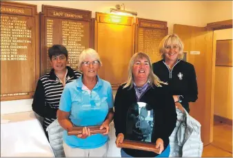  ??  ?? Above: Shiskine Ladies Open Greensomes winners, front, Esther Henderson and Isobel McDonald, along with scratch winners, Susan Butchard, left, and Jennifer Maxwell, right.