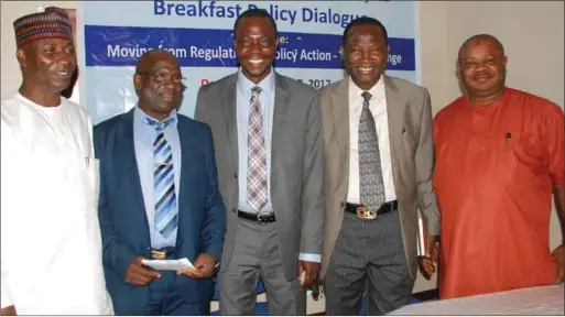  ??  ?? L-R: Executive Director of the National Film and Video Censors Board, Adedayo Thomas, Health Economist, University of Aberdeen, Dr. Olajide Damilola, Executive Director, Initiative for Public Policy Analysis, Thompson Ayodele, Principal Counsel, Jiti &...