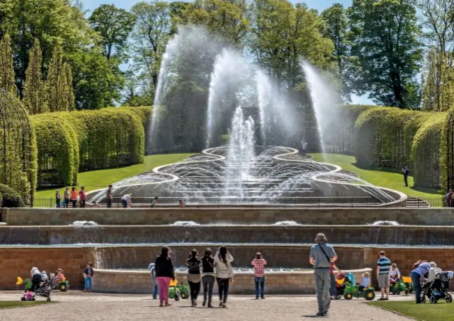  ??  ?? Leaping arches of spray delight onlookers at the Grand Cascade, which comes to life every half-hour at The Alnwick Garden.