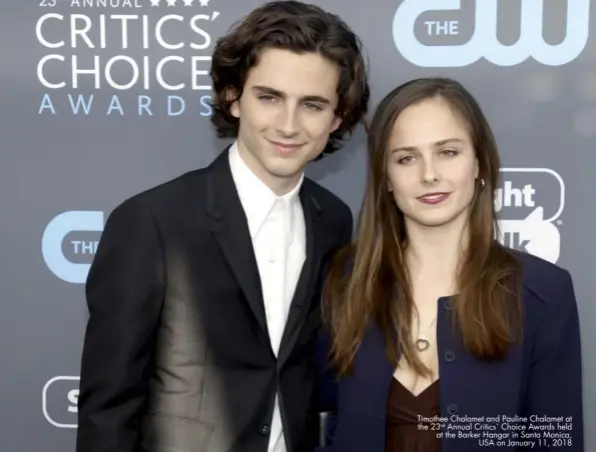  ??  ?? Timothee Chalamet and Pauline Chalamet at the 23rd Annual Critics` Choice Awards held at the Barker Hangar in Santa Monica, USA on January 11, 2018