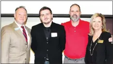  ?? NWA Democrat-Gazette/CARIN SCHOPPMEYE­R ?? Joe Spivey (from left), Connor Lockaby, Chris Huggard and Annetta Tirey gather at the NWACC luncheon.