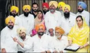  ?? KESHAV SINGH/HT ?? AAP leaders during a press conference at the Punjab Vidhan Sabha in Chandigarh on Wednesday.