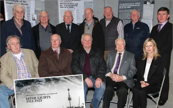  ??  ?? The exhibition runs until March 5. Wexford Lighthouse Keepers (from left) back – Tux Tweedy, Billy Walsh, Kieran Roche, Frank Kelly, Michael Murphy, John Busher and Brian Kelly of Irish Lights; front – James Wickham, Ray Wickham, Nicholas Tweedy, Tom...