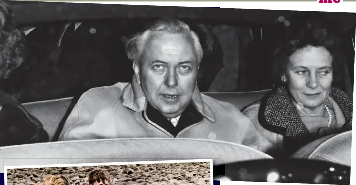  ??  ?? Man in the middle: Harold Wilson and wife Mary (right) and secretary Marcia Williams. Left, with Mary and son Robin