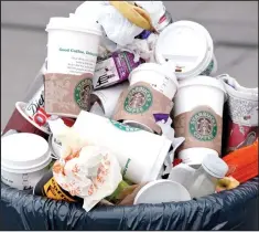  ??  ?? Waste: Only one in every 00 coffee cups is recycled in the UK