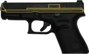  ??  ?? 格洛克44手枪混合材­质套筒示意图，黄色线框对应的是钢制­部分，套筒其余部分为聚合物­材质