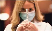  ?? Jessica Hill / Associated Press ?? Pharmacist Madeline Acquilano draws a syringe of Johnson & Johnson COVID-19 vaccine at Hartford Hospital in Hartford on March 3.