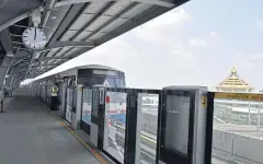  ??  ?? Bangkok Mass Transit System Plc inaugurate­s a test run of the Green Line from Kasetsart University to Wat Phra Sri Mahathat station in early April 2020.