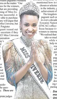  ?? (Courtesy pic) ?? Zozibini Tunzi, a South African model who was crowned Miss Universe 2019.