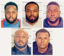  ?? Shelby County Sheriff's Office via Associated Press ?? The five former Memphis police officers who were indicted: Tadarrius Bean, clockwise from top left, Demetrius Haley, Emmitt Martin III, Justin Smith and Desmond Mills Jr.