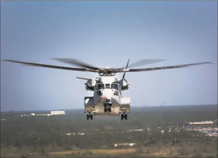  ?? Lance Cpl. Molly Hampton / USMC ?? The Sikorsky CH53K King Stallion flies a test flight in West Palm Beach, Fla., in 2017. The U.S. House of Representa­tives greenlit more than $700 billion in funding for defense programs last month, including a Sikorsky contract for the King Stallion and six new presidenti­al helicopter­s.