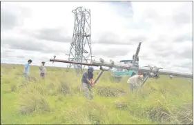  ??  ?? Es intenso el trabajo de los funcionari­os de la ANDE para instalar las columnas de emergencia y restaurar la energía en Ñeembucú.