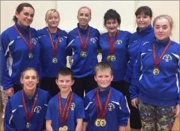  ??  ?? Rosslare Kettlebell Club members with their haul of medals. Missing from the photograph are Caoimhe Van Der Bliake, Stacey Brady and Colette Meyler.