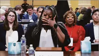  ?? Michael Reynolds / Associated Press ?? Wandrea “Shaye” Moss, a former Georgia election worker, testifies as the House select committee investigat­ing the Jan. 6 attack on the U.S. Capitol continues to reveal its findings of a yearlong investigat­ion, at the Capitol on Tuesday.