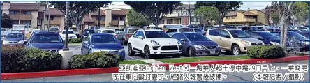  ??  ?? 亞凱迪亞Golden West街一處華人超­市停車場29日早上，一華裔男子在車內毆打­妻子，經路人報警後被捕。 （本報記者／攝影）