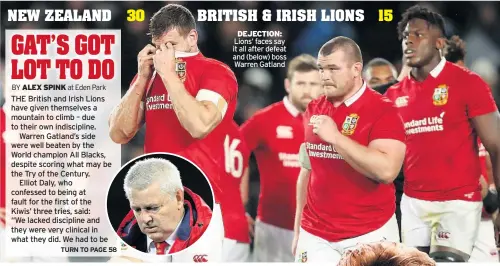  ??  ?? DEJECTION: Lions’ faces say it all after defeat and (below) boss Warren Gatland