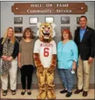  ?? PHOTO BY JESSICA MARZELLA ?? Left to right: Carol Gilligan, Kathy Storti, the OJR Wildcat, Ginny Wade and Congressma­n Ryan Costello.