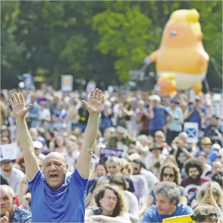  ?? GETTY IMAGES ?? John le Carré’s latest novel is set just before U.S. President Donald Trump’s 2018 visit to the U.K., which sparked real-life protests.