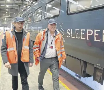  ?? ?? Anas Sarwar with Tony Isherwood of Alstom Transport Service Traincare at Polmadie, Glasgow