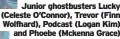  ?? ?? Junior ghostbuste­rs Lucky (Celeste O’connor), Trevor (Finn Wolfhard), Podcast (Logan Kim) and Phoebe (Mckenna Grace)