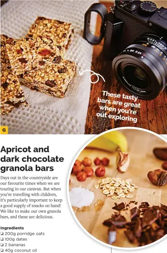  ??  ?? GThese tasty bars are great when you’re out explorin g
F Egg fried rice is a favourite dish for Marcus, Kim and the children, and one you can adapt to suit the available ingredient­s
Gw Home-made granola bars can be lower in fat and sugar, but are still delicious