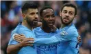  ?? Photograph: Lindsey Parnaby/AFP/Getty Images ?? Sergio Agüero , Raheem Sterling and Bernardo Silva have been pivotal to Manchester City’s success.