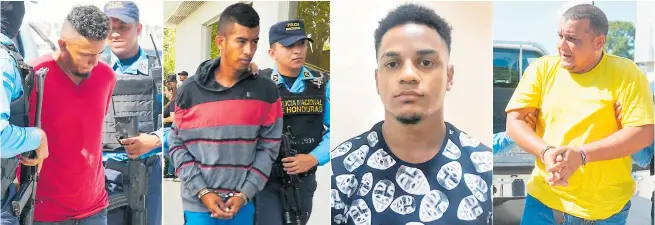  ??  ?? DETENIDOS. Ricardo Romero (de 26 años), Cristian Daniel Amador Mejía (de 24), Jerson Daniel Rodríguez Hernández (de 19) y Víctor Omar Bonilla Aguilera (de 34)