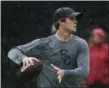  ?? JAE C. HONG — THE ASSOCIATED PRESS ?? Southern Cal quarterbac­k Sam Darnold throws a pass during USC pro day on March 21 in Los Angeles. Browns officials and owner Jimmy Haslam attended the workout.