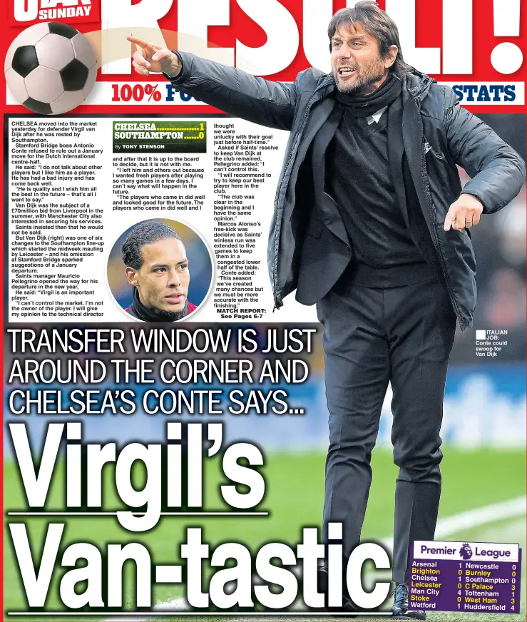  ??  ?? ■ ITALIAN JOB: Conte could swoop for Van Dijk