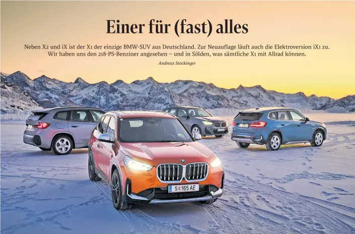  ?? ?? Gruppenbil­d mit Stromer: enorme Bandbreite an Antriebsar­ten beim neuen X1, von Diesel, Benziner, Mild- und Plug-in-Hybrid bis rein elektrisch.